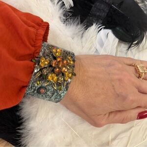 Embellished Cuff Bracelet with Floral Design